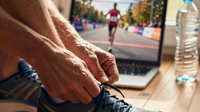 Спортсмен завязывает шнурки перед пробежкой, когда спортивные документальные фильмы вдохновляют на тренировки в сентябре